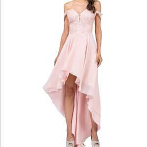 Pink beaded high low gown